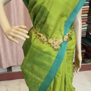 vana ezhil bamboo yarn saree forest green